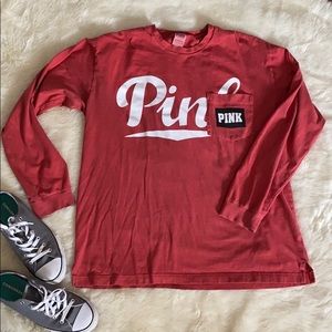 VS Pink Red Long Sleeve Pocket Tee